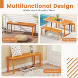 Acacia wood outdoor bench with slatted seat for garden