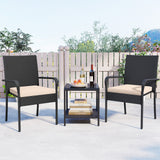 3 Piece Patio Furniture Set with Seat Cushions and Tempered Glass Tabletop