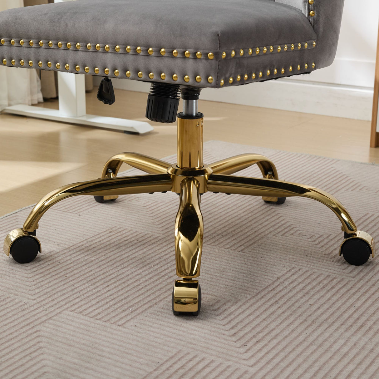 A&A Furniture Office Chair,Modern Velvet Upholstered Tufted Button Home Office Chair with Golden Metal Base,Adjustable Desk Chair Swivel Office Chair (Gray)