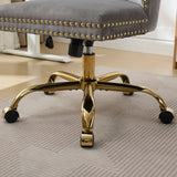 A&A Furniture Office Chair,Modern Velvet Upholstered Tufted Button Home Office Chair with Golden Metal Base,Adjustable Desk Chair Swivel Office Chair (Gray)