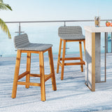 Solid Acacia Wood Bar Stools Set of 2 with Backrests and Footrests for Porch