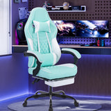 Ergonomic Video Gamer Chairs,Computer Gaming Chairs with Massage Lumbar Support and footrest,Racing Style Computer Chair Adjustable Headrest for Adults,GREEN