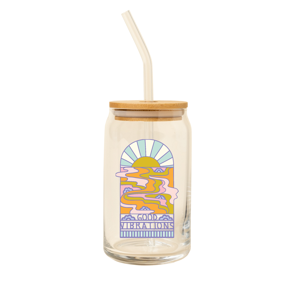 Can Glass w/ Lid + Straw