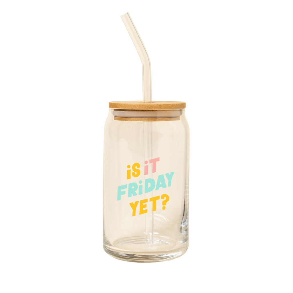 Can Glass w/ Lid + Straw