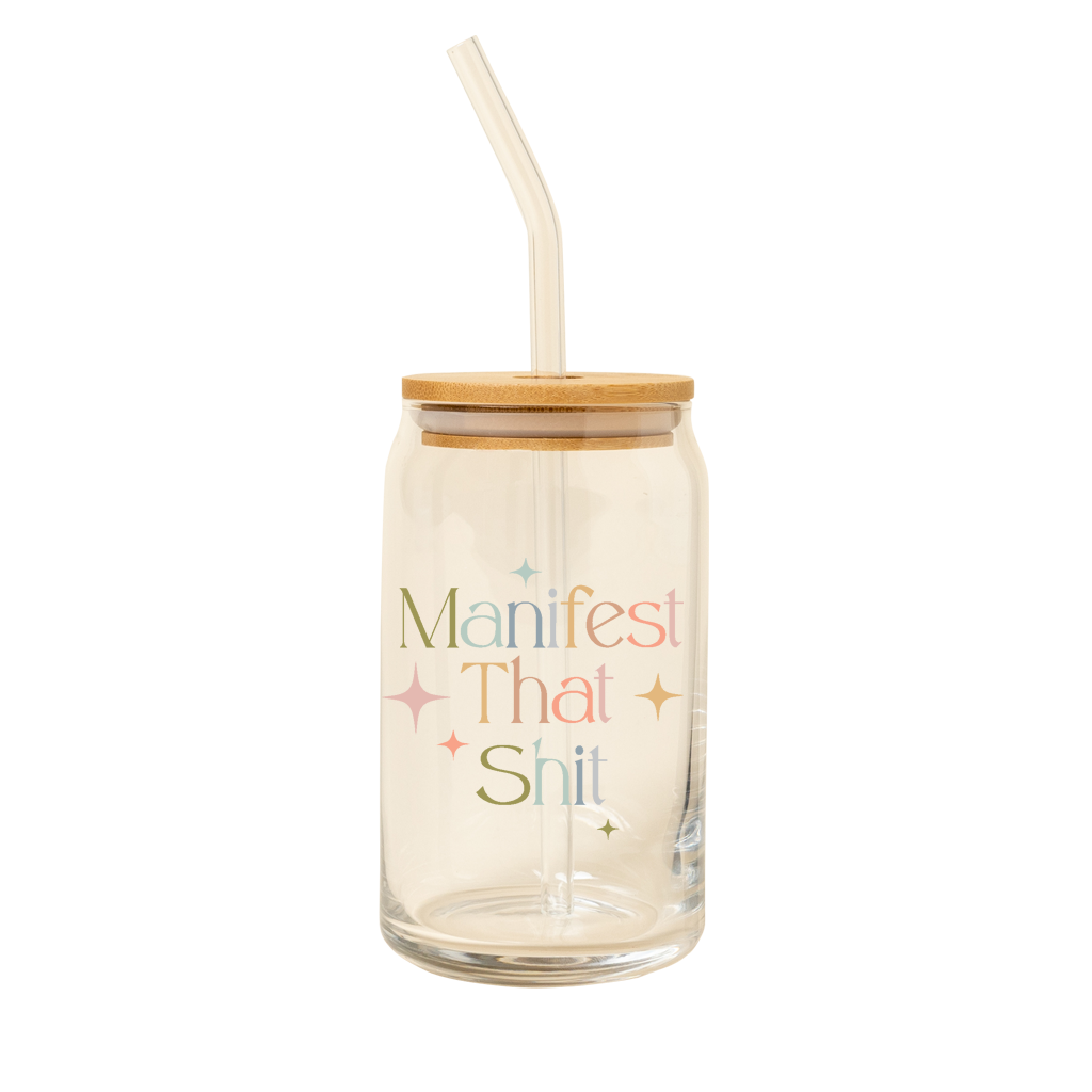 Can Glass w/ Lid + Straw