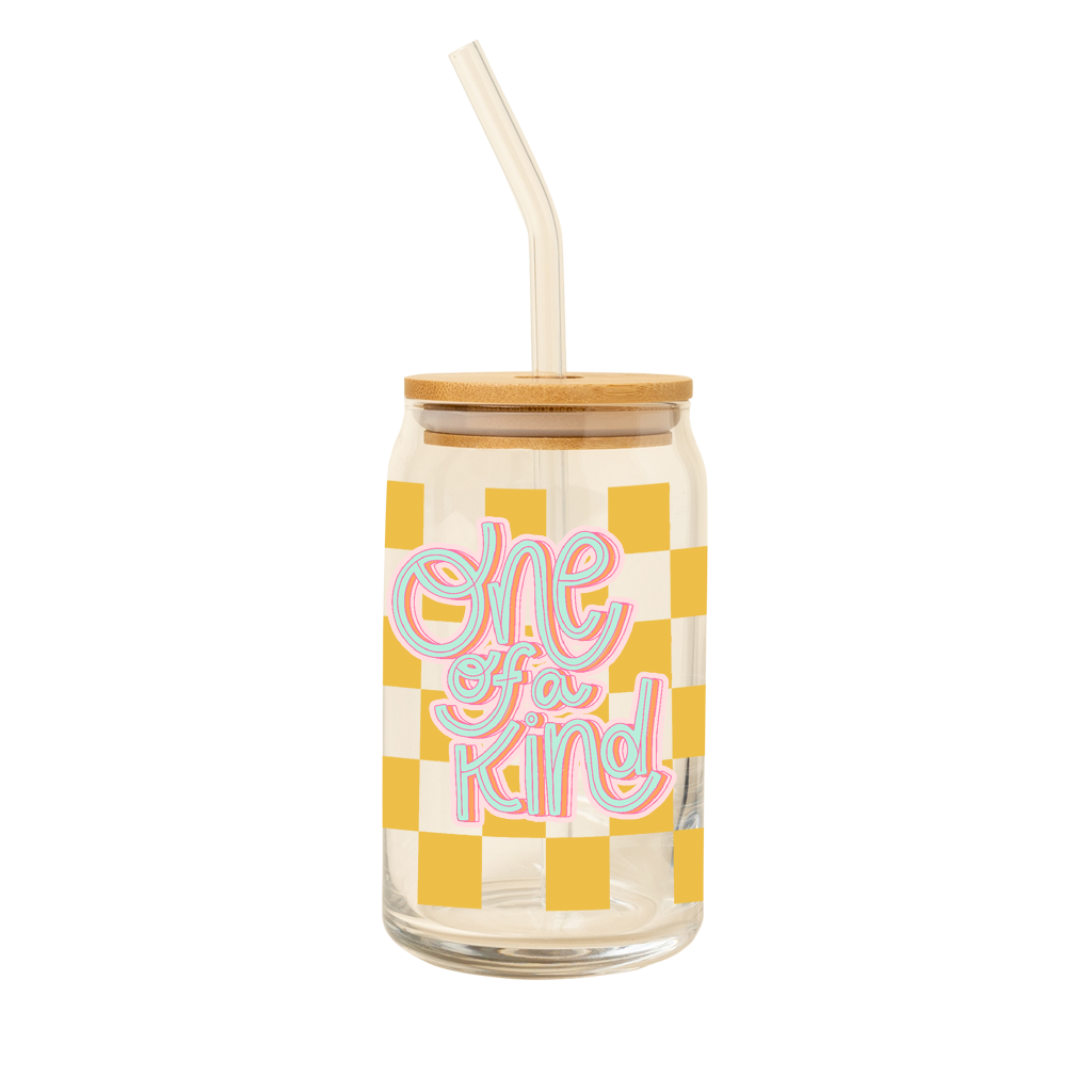 Can Glass w/ Lid + Straw