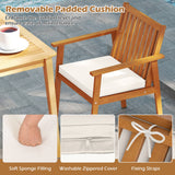 2 Pieces Patio Dining Chairs Outdoor Acacia Wood Chairs with Removable Padded Cushion