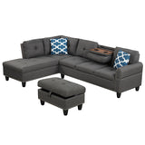Sectional Sofa Couch with Movable Storage Ottoman and Linen Fabric Backs