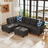 Sectional Sofa Couch with Movable Storage Ottoman and Linen Fabric Backs