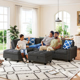 Sectional Sofa Couch with Movable Storage Ottoman and Linen Fabric Backs