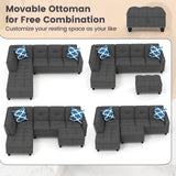 Sectional Sofa Couch with Movable Storage Ottoman and Linen Fabric Backs
