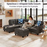 Sectional Sofa Couch with Movable Storage Ottoman and Linen Fabric Backs