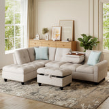 Sectional Sofa Couch with Movable Storage Ottoman and Linen Fabric Backs