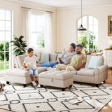 Sectional Sofa Couch with Movable Storage Ottoman and Linen Fabric Backs