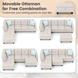 Sectional Sofa Couch with Movable Storage Ottoman and Linen Fabric Backs