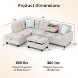 Sectional Sofa Couch with Movable Storage Ottoman and Linen Fabric Backs