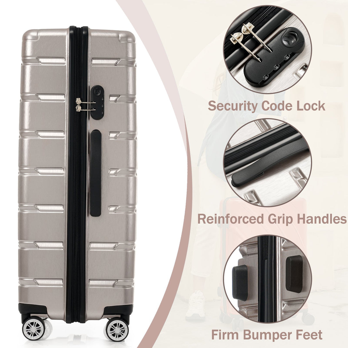 Hardshell Luggage Set 3 Piece, Durable ABS+PC Travel Suitcase with