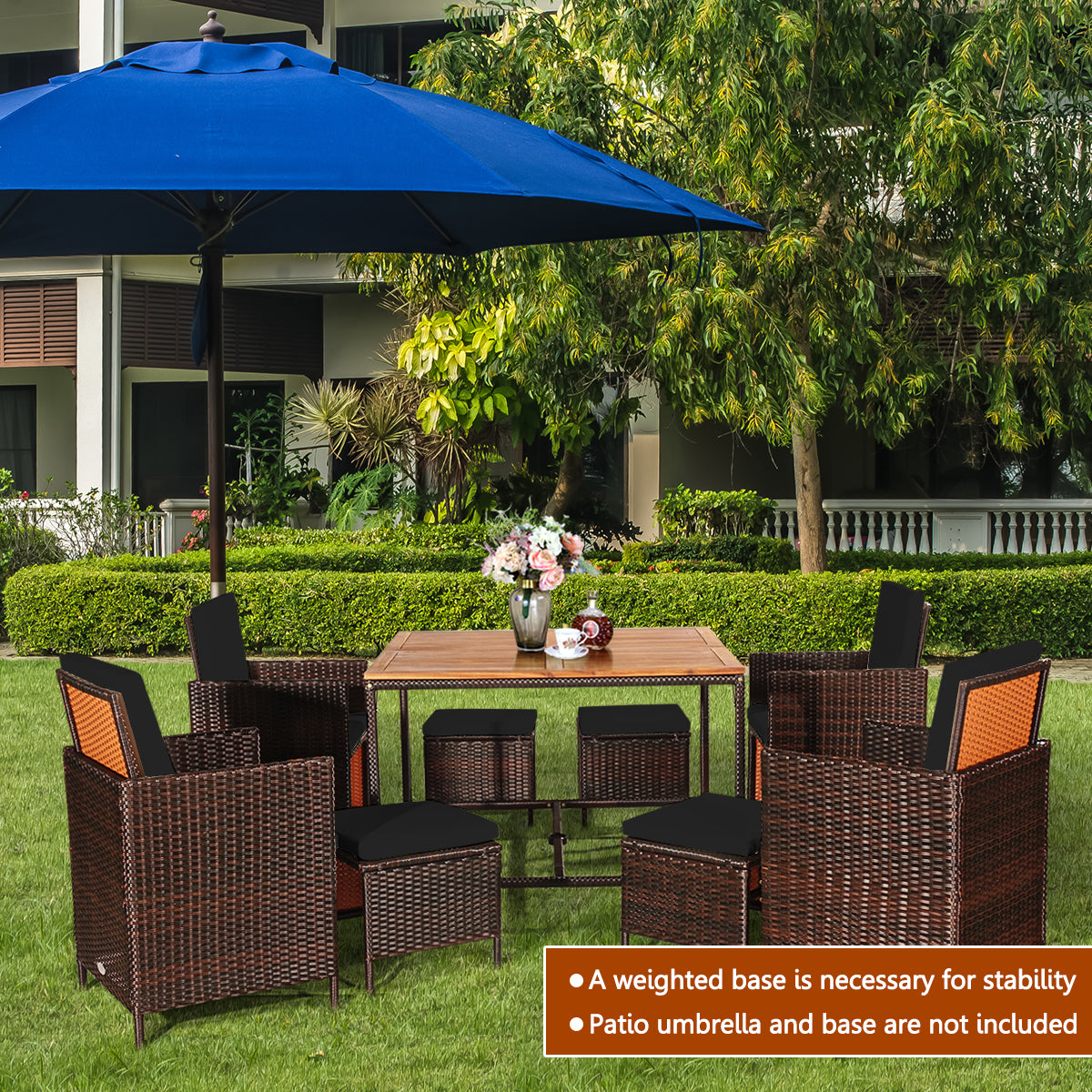 9 Pieces Patio Rattan Dining Cushioned Chairs Set