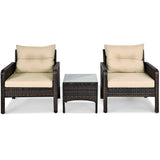 3 Pieces Outdoor Patio Rattan Conversation Set with Seat Cushions