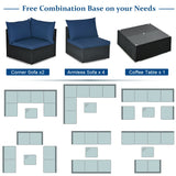 7-Piece Outdoor Sectional Wicker Patio Sofa Set with Tempered Glass Top