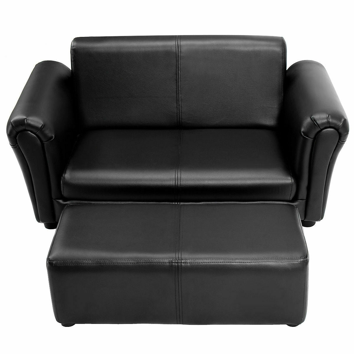 Black/White Kids Double Sofa with Ottoman