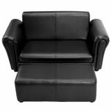Black/White Kids Double Sofa with Ottoman
