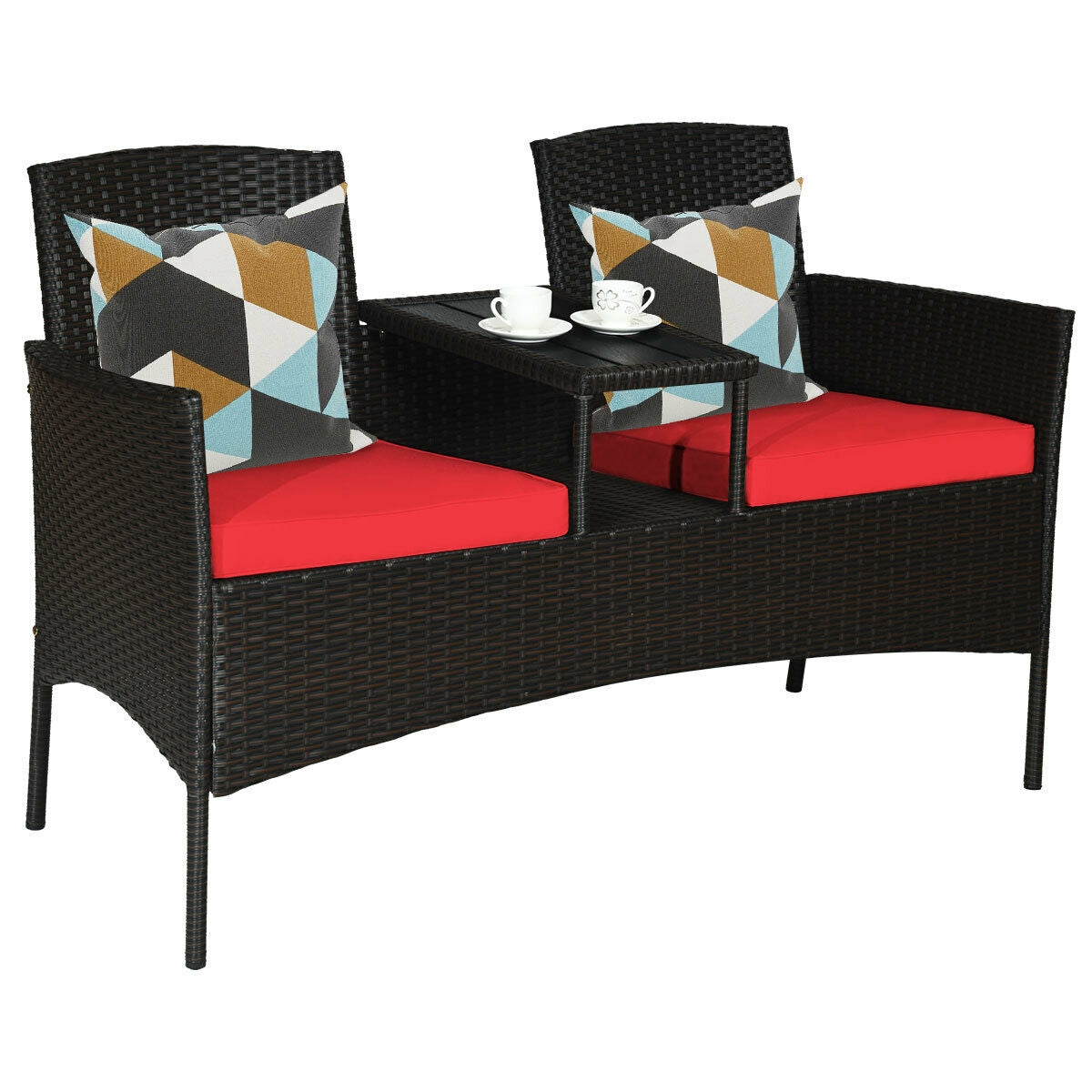 Modern Patio Conversation Set with Built-in Coffee Table and Cushions