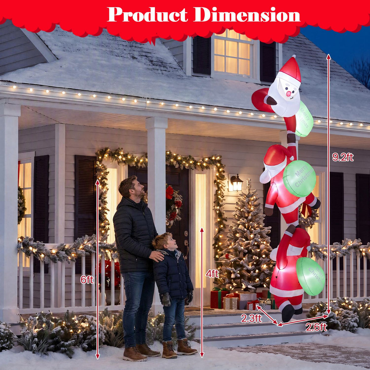 9.2 FT Hanging Christmas Inflatable Indoor Outdoor Decoration for Holiday Decor