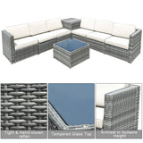 8 Piece Wicker Sofa Rattan Dinning Set Patio Furniture with Storage Table