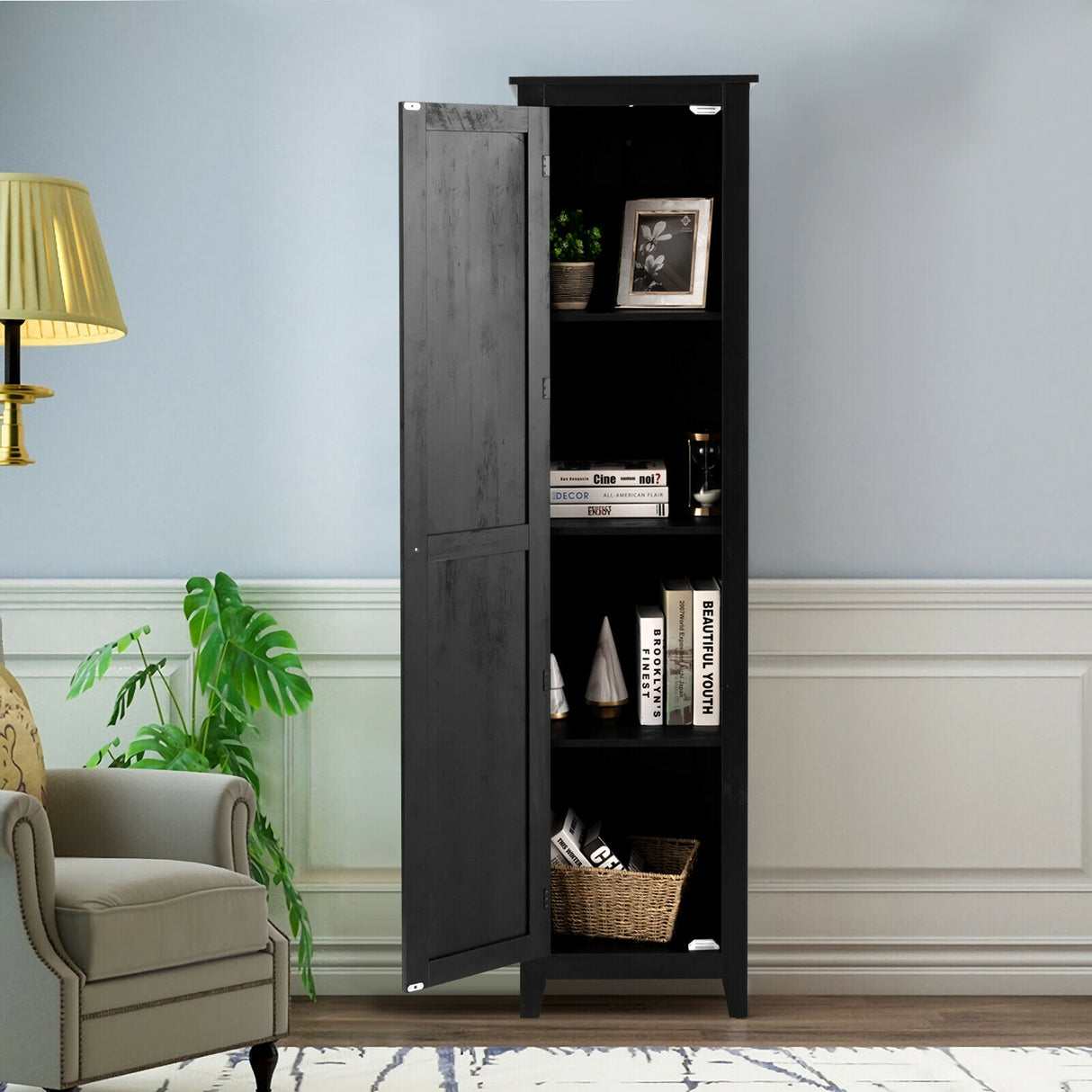 Linen Tower Bathroom Storage Cabinet Tall Slim Side Organizer with Shelf