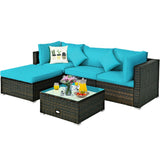 5 Pieces Outdoor Patio Rattan Furniture Set With Cushions
