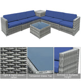 8 Piece Wicker Sofa Rattan Dinning Set Patio Furniture with Storage Table