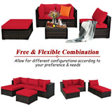 5 Pieces Patio Rattan Sectional Conversation Ottoman Furniture Set