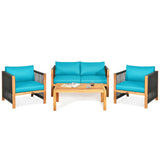 4 Pieces Acacia Wood Outdoor Patio Furniture Set with Cushions