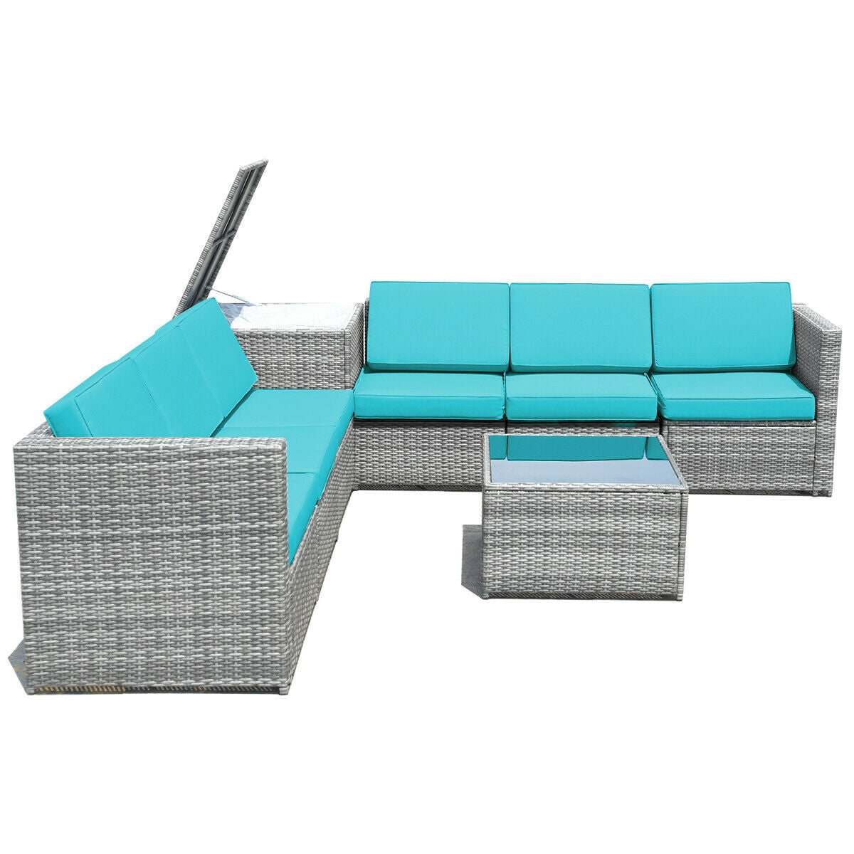 8 Piece Wicker Sofa Rattan Dinning Set Patio Furniture with Storage Table