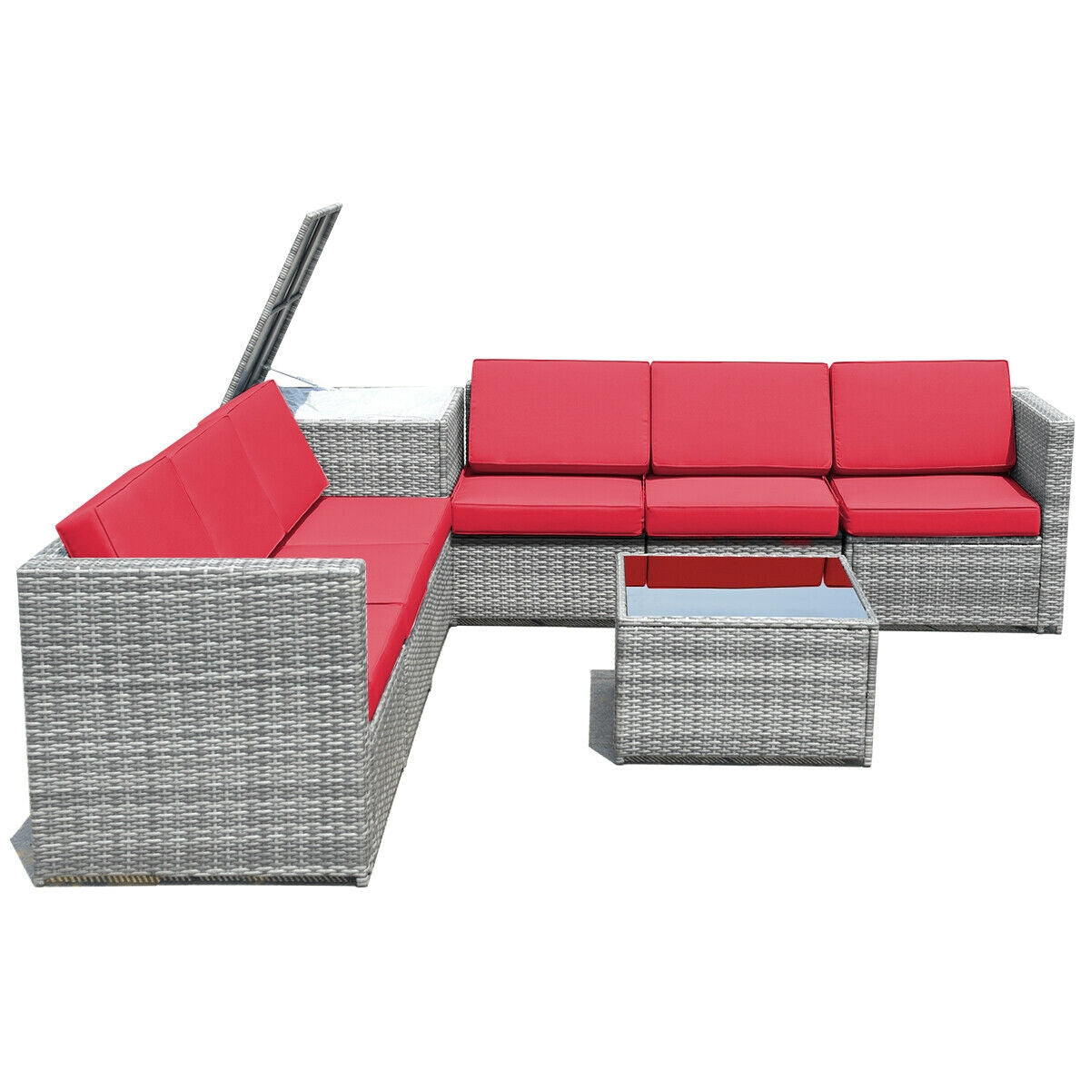 8 Piece Wicker Sofa Rattan Dinning Set Patio Furniture with Storage Table