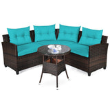 4 Pieces Furniture Patio Set Outdoor Wicker Sofa Set