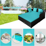 Spacious Outdoor Rattan Daybed with Upholstered Cushions and Pillows