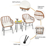 3 Pieces Patio Rattan Bistro Set with Cushion