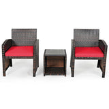 3 Pieces PE Rattan Wicker Furniture Set with Cushion Sofa Coffee Table for Garden