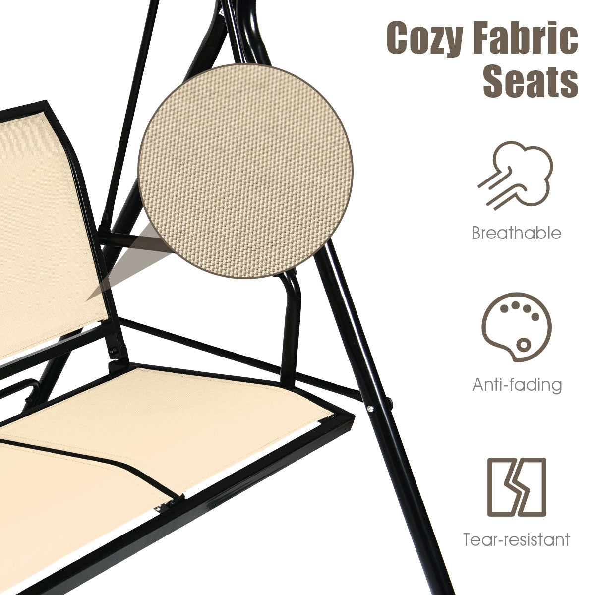 3 Person Steel Frame Patio Swing with Polyester Angle and Adjustable Canopy