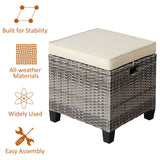 2PCS Patio Rattan Wicker Ottoman Seat with Removable Cushions