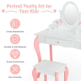 Kids Vanity Princess Makeup Dressing Table Stool Set with Mirror and Drawer