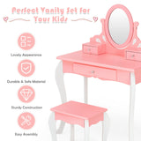 Kids Vanity Princess Makeup Dressing Table Stool Set with Mirror and Drawer