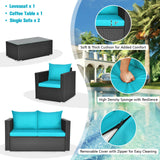 4 Pieces Patio Rattan Conversation Set with Cushions and Coffee Table