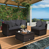 4 Pcs Ottoman Garden Deck Patio Rattan Wicker Furniture Set Cushioned Sofa