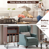 Freestanding Record Player Stand Storage Cabinet with Metal Legs