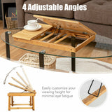 Bamboo Laptop Lap Tray with Adjustable Legs and Tilting Heat-dissipation Top