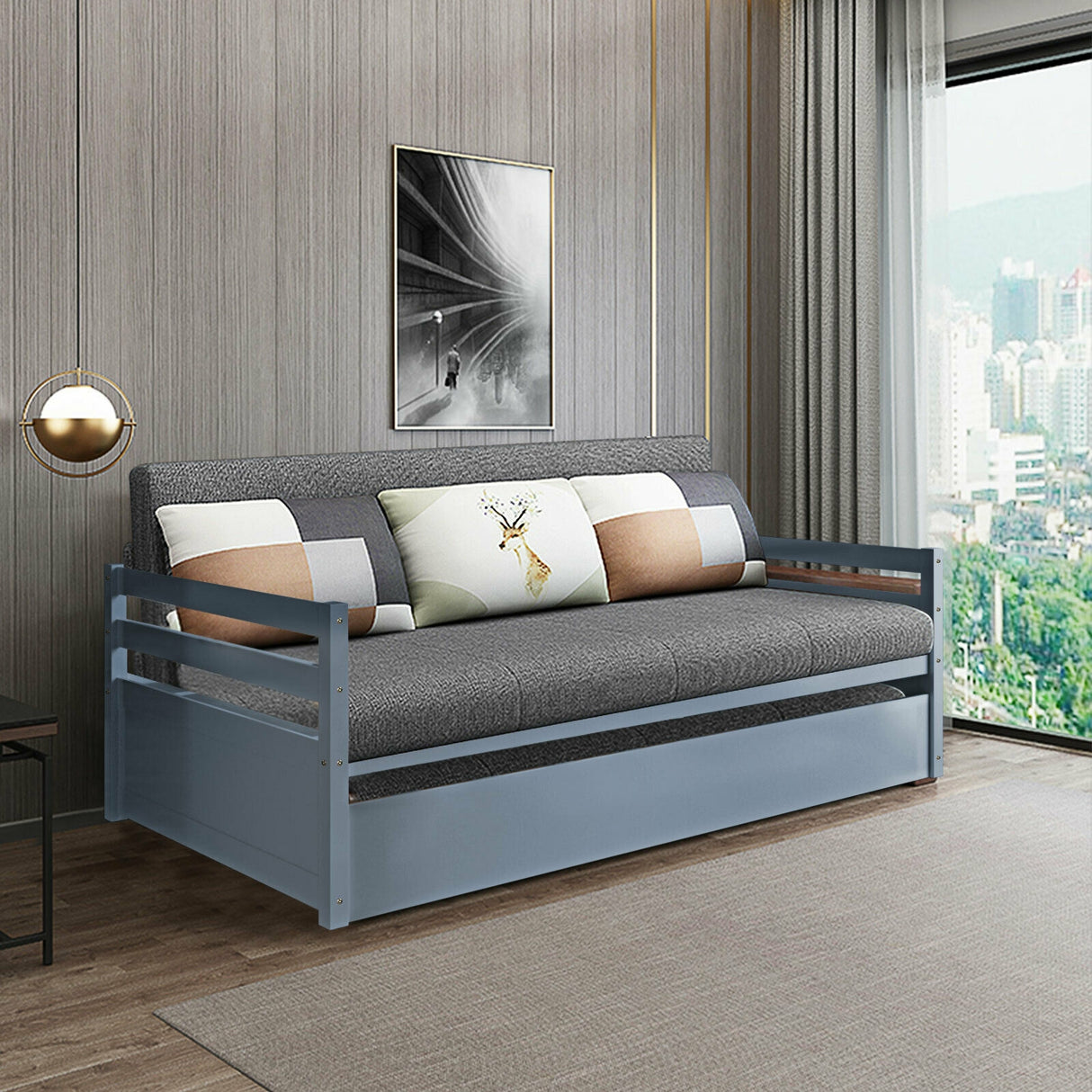 Twin Size Wooden Slat Trundle Platform
