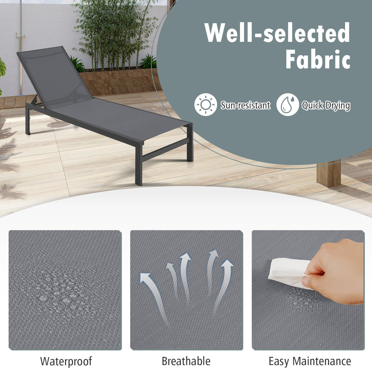 6-Position Chaise Lounge Chairs with Rustproof Aluminium Frame
